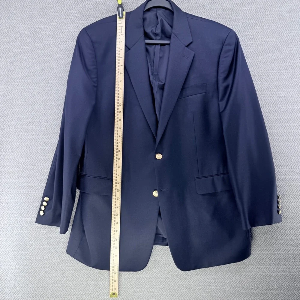 Lauren Ralph Lauren Blazer 44R Navy Blue Wool Gold Crest Button Sport Coat Mens
